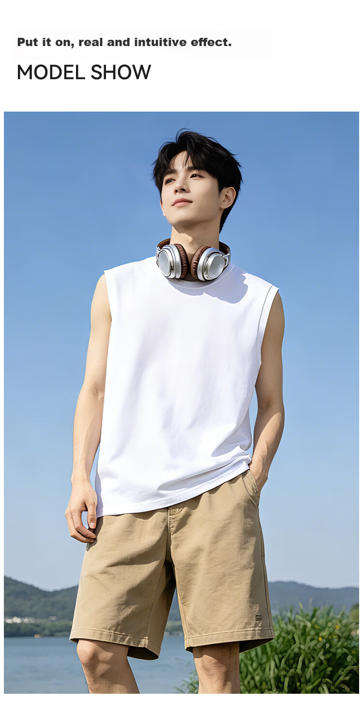 Nanjiren Men's Pure Cotton Vest Summer Outdoor Sports Casual Loose Simple Trendy Sleeveless T-Shirt 7