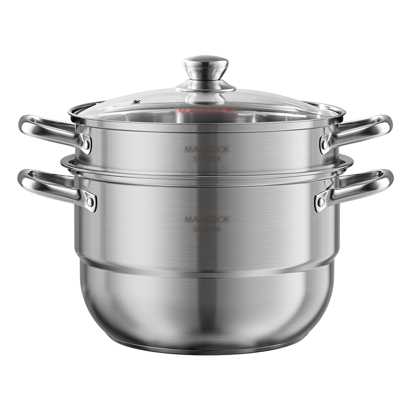 MAXCOOK 26cm Double-Layer 304 Stainless Steel Steamer Pot Thickened Household Steaming and Cooking Soup Pot for Gas Stove and Induction Cooker MCZ4253