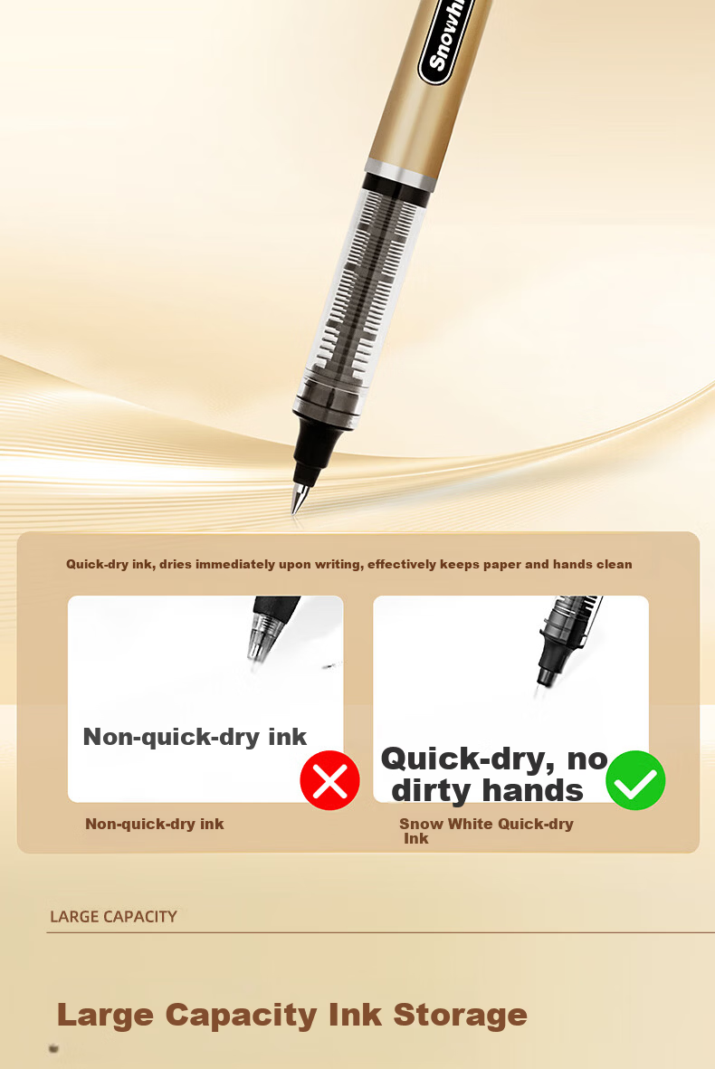 Snowhite Elementary School Student Set with Direct Liquid Rollerball Pen, Quick-Drying Gel Pen, Exam Pen, Signature Pen, Black 0.5mm, Study Set with 6 Pens Per Pack 6
