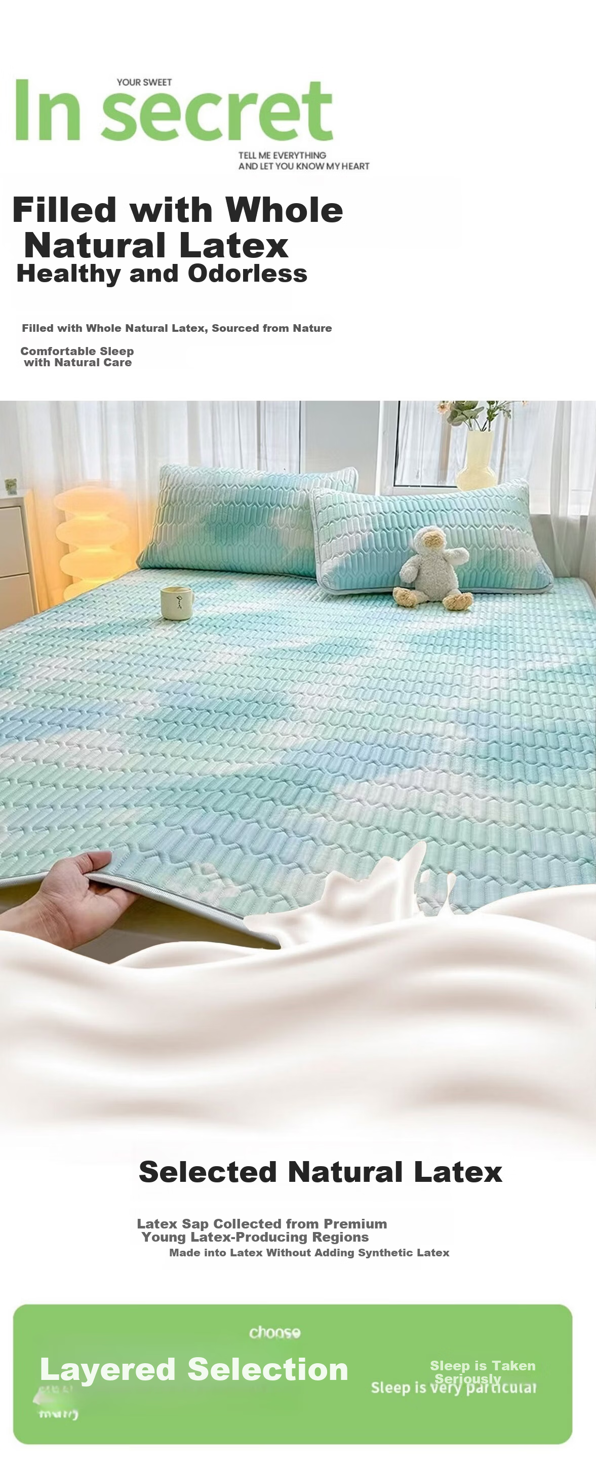 WITCEMEY Latex Cooling Mat Ice Silk Mat 1.5m x 2m Summer Washable Machine Washable Class A Baby Bedding Soft Cooling Sheet Three-Piece Set 4