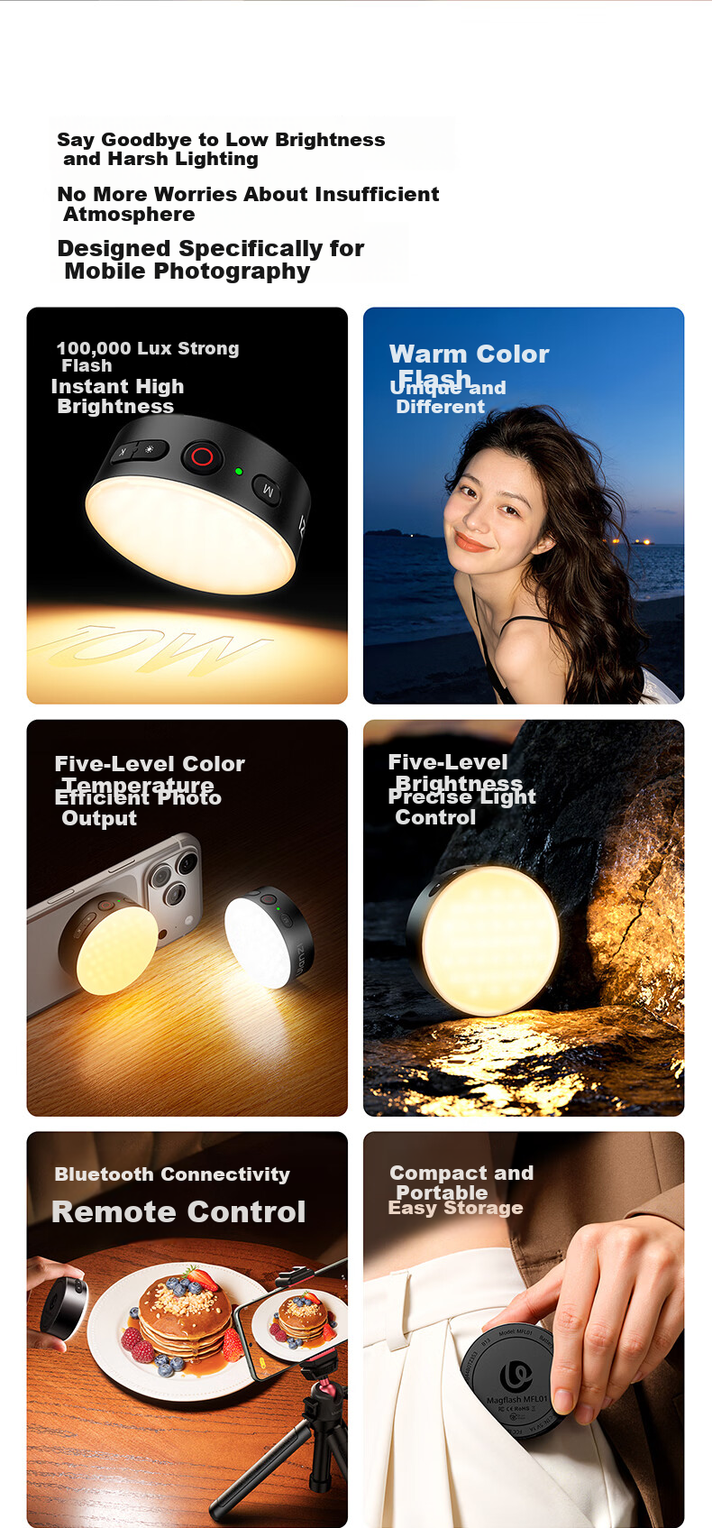 Ulanzi M02 Mini Magnetic Phone Fill Light Universal Live Streaming Soft Beauty Light Selfie Portrait Makeup Ambient Light 2