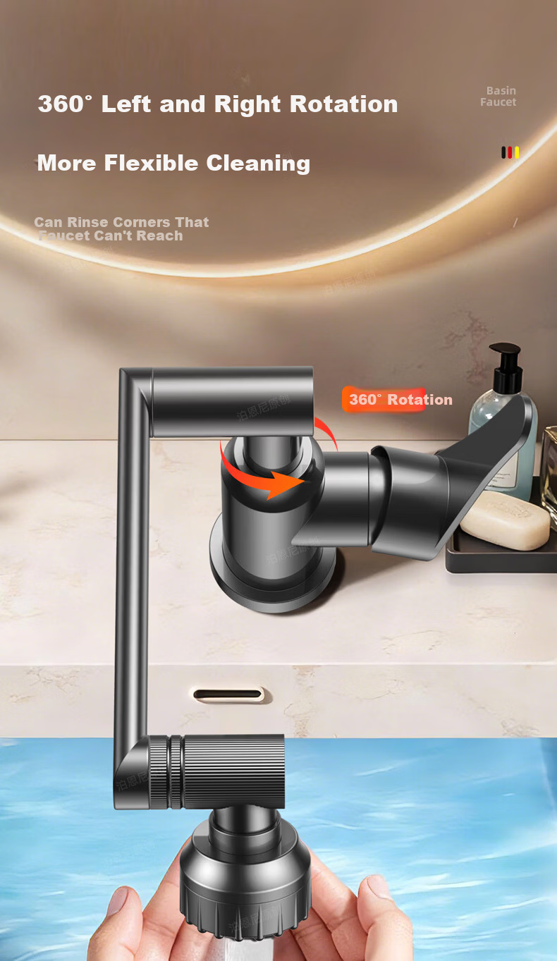 BOONEN Basin Faucet Mechanical Arm Lucky Cat Washbasin Bathroom Universal Rotatable Hot and Cold Mixer Tap 7