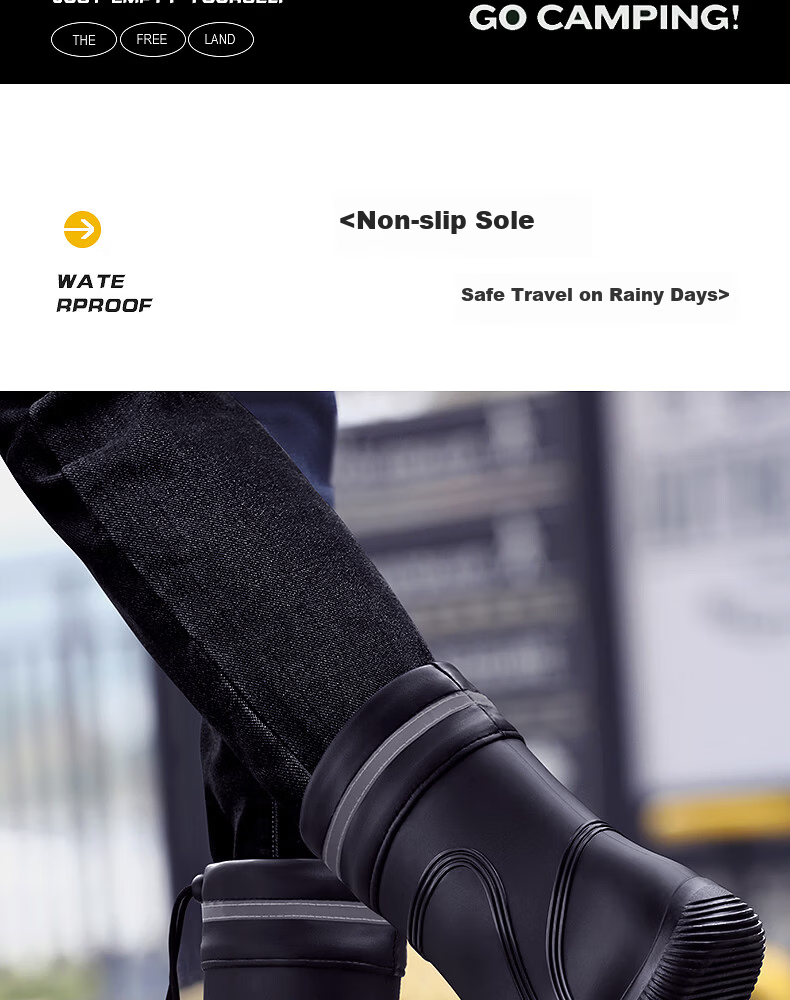 Xiyu Men's Lightweight Waterproof Non-Slip Rain Boots Chef Shoes Rubber Shoes 3313 High Tube Black No Logo Size 45 5
