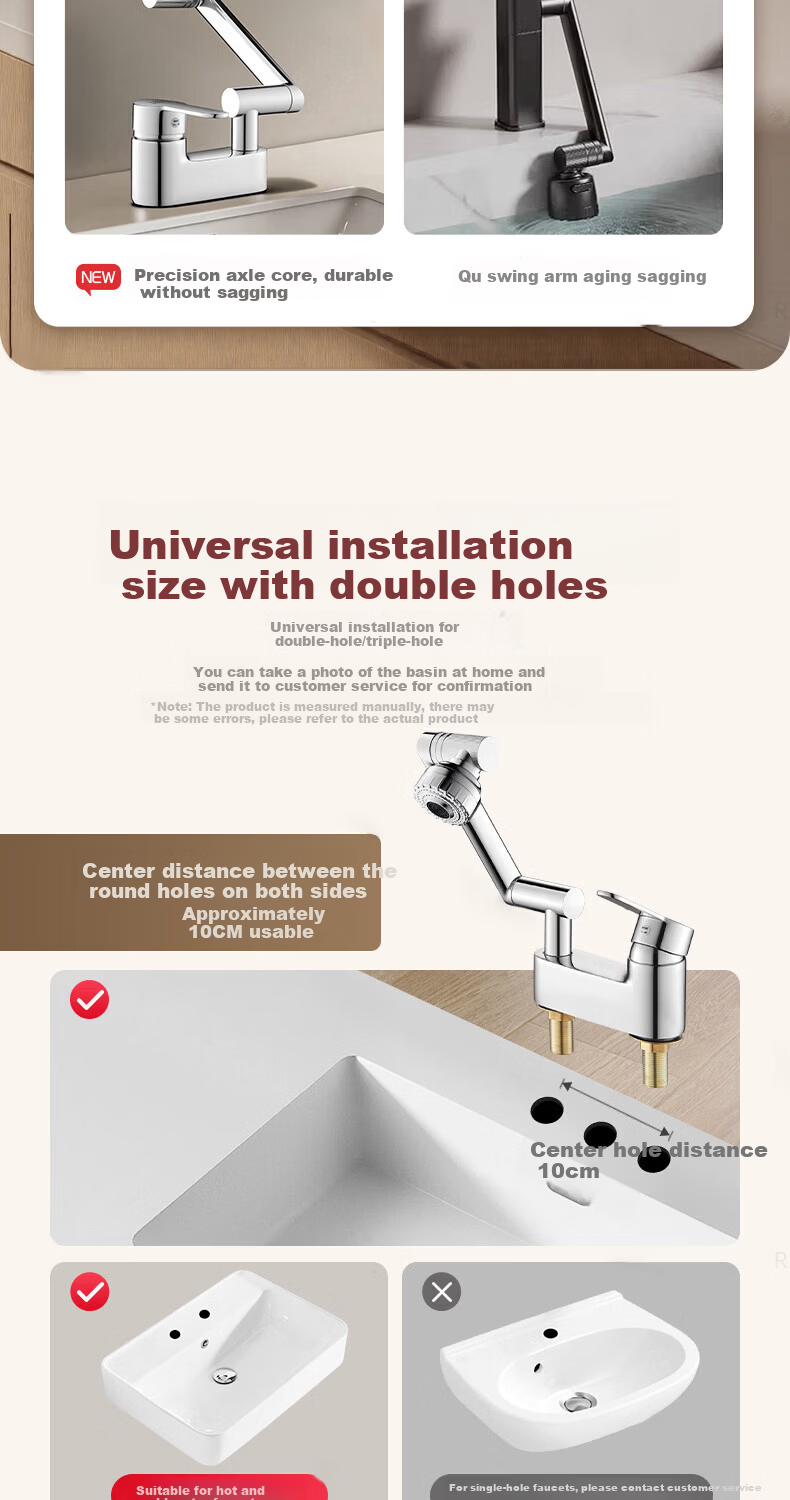 Baihan Wash Basin with Two-Speed Rotatable Faucet, 2-in-1 Hot and Cold Water Three-Hole Universal Vanity Sink Faucet 2