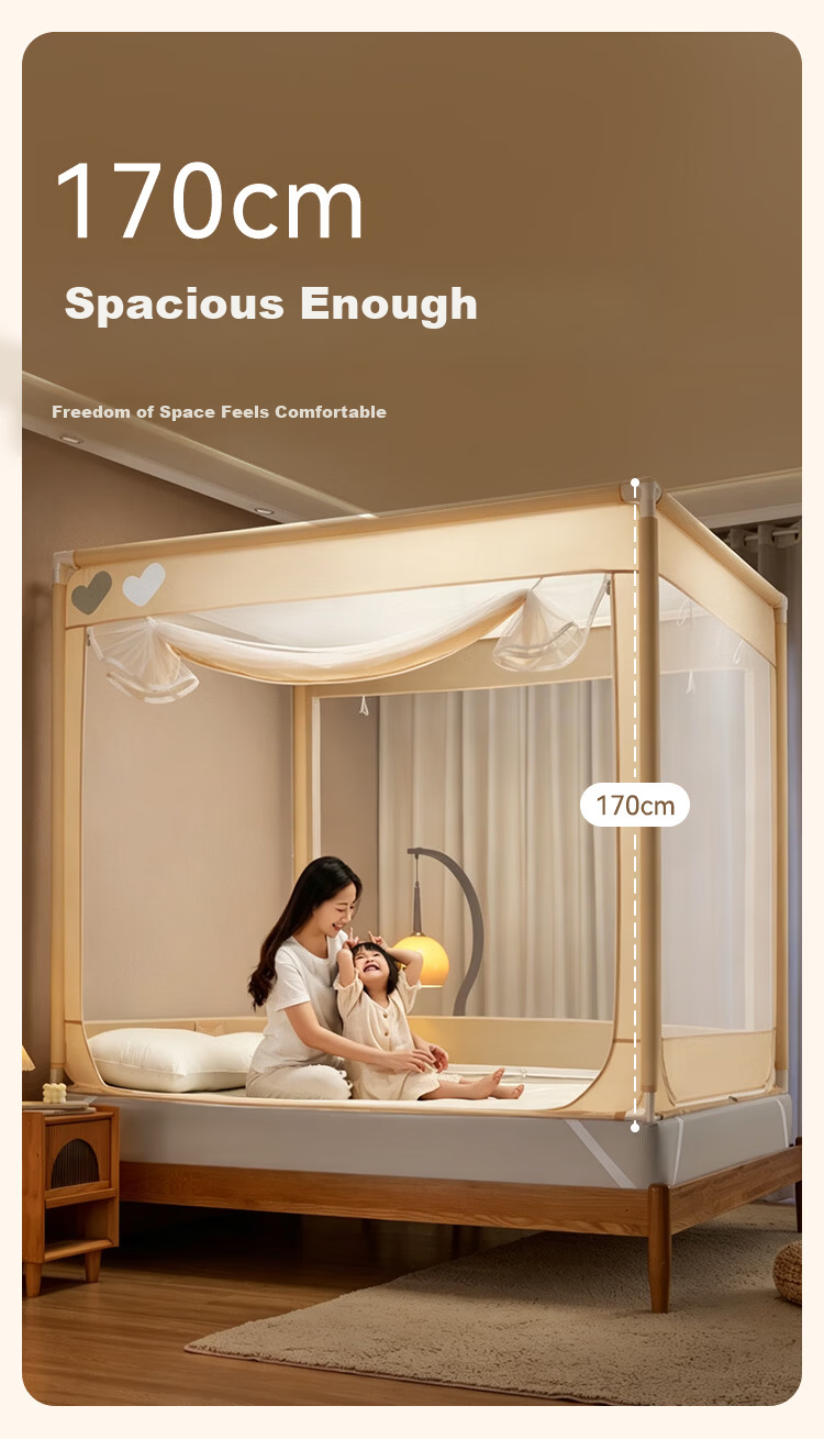 JD Original Safe Blue U-Shaped Mosquito Net, Class A Baby Safety Three-Door Reinforced Enclosure Mosquito Net Frame for 1.8x2 Meter Bed 7