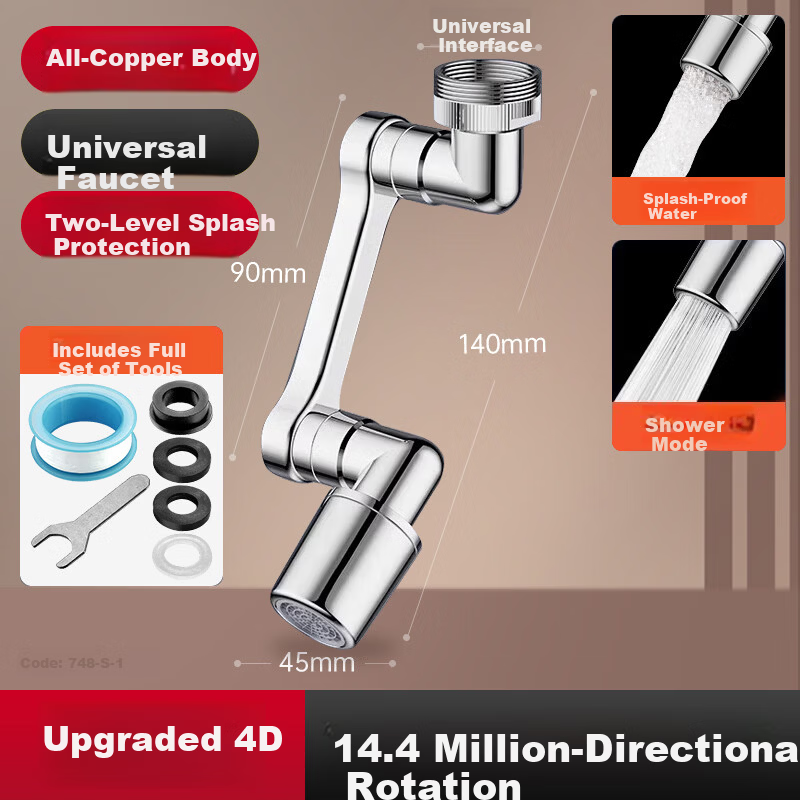 Taoshi Universal Faucet Extender Splash-Proof Aerator Basin Faucet Spout with 1440° Rotatable Joint Mechanical Arm