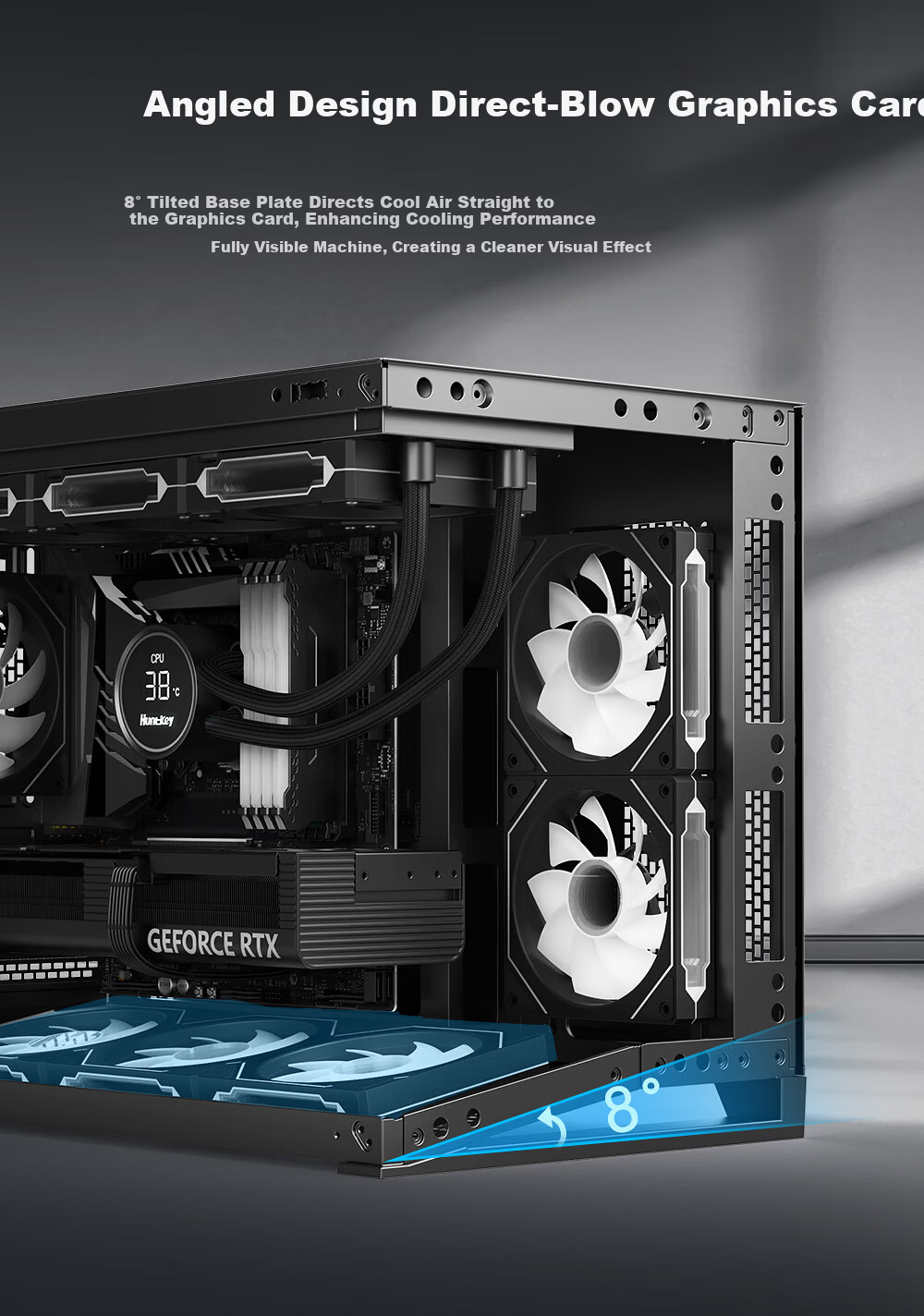 Huntkey S960 V2 Blizzard Black Panoramic Computer Case Seaside Room Desktop Chassis (Left-Right Partition/360 Water Cooling/9 Fan Slots/MATX Motherboard) 4