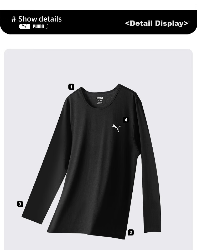 PUMA Long Sleeve T-Shirt Sports Relaxed Fit Simple Classic 100% Cotton Breathable 1 Piece 2