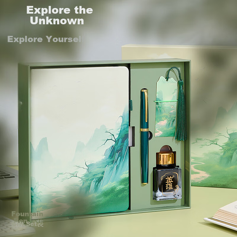 HERO Steel Pen Honor Series Tan You Gift Box Student High-Value Birthday Gift Pen and Notebook Set Green F Nib