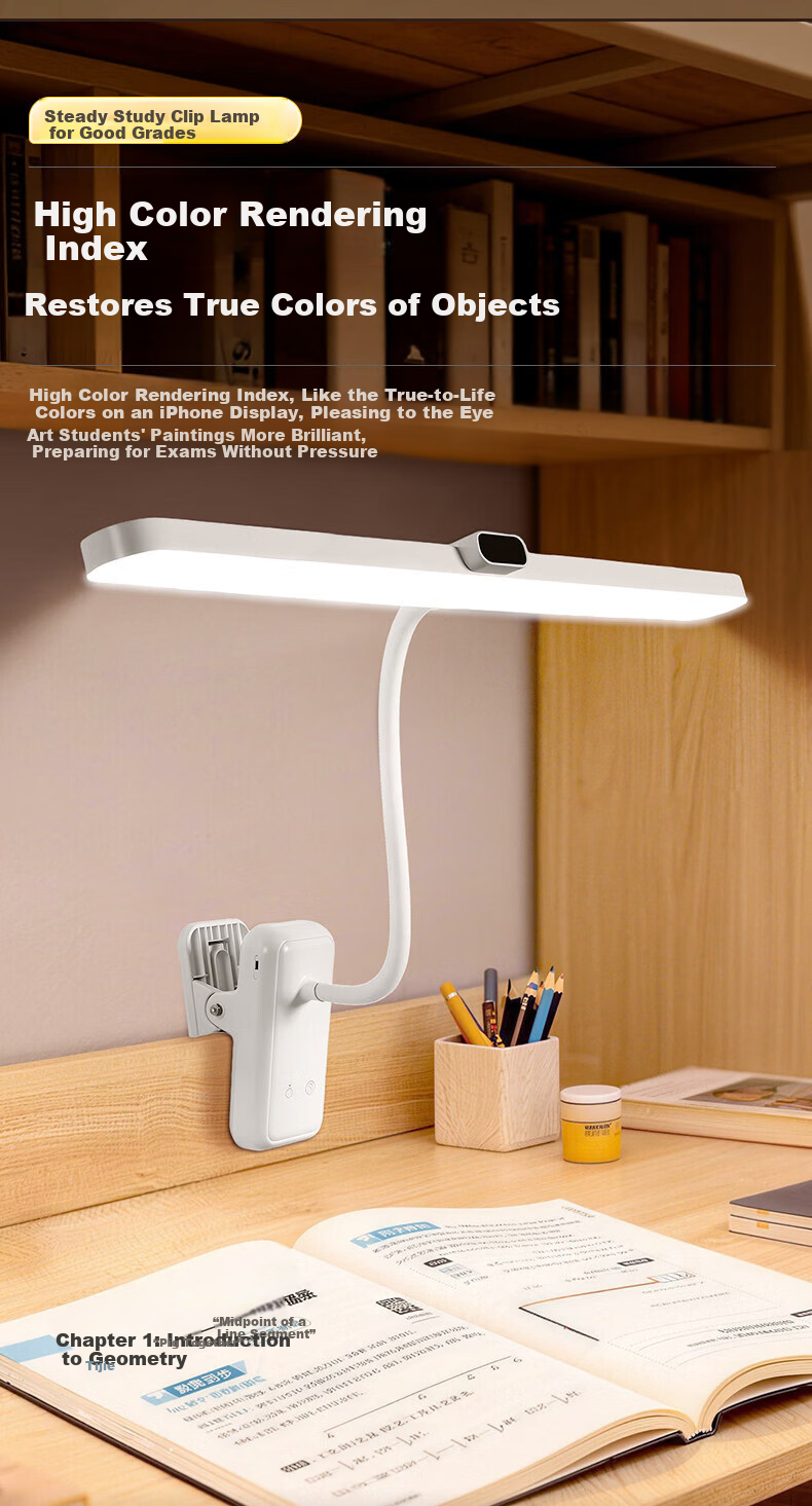 Datouren Grade A Rechargeable Desk Lamp Long Battery Life Clip Light Bedroom College Dormitory Study Eye Protection Lamp 6000mAh 21
