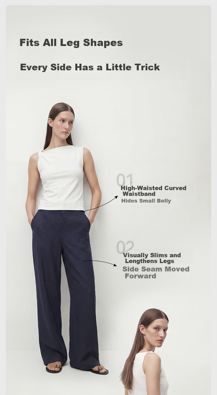 JD Jingzao Tencel Linen Wide-Leg Pants for Women Summer Thin Style Casual Straight Pants Navy Blue 2XL 6