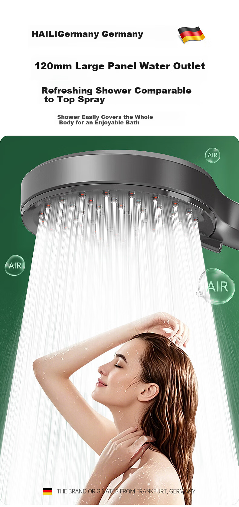 Haili Gunmetal Large Panel Shower Pressurized High-Pressure Large Water Flow Bathroom Shower Head ZH261Q 3