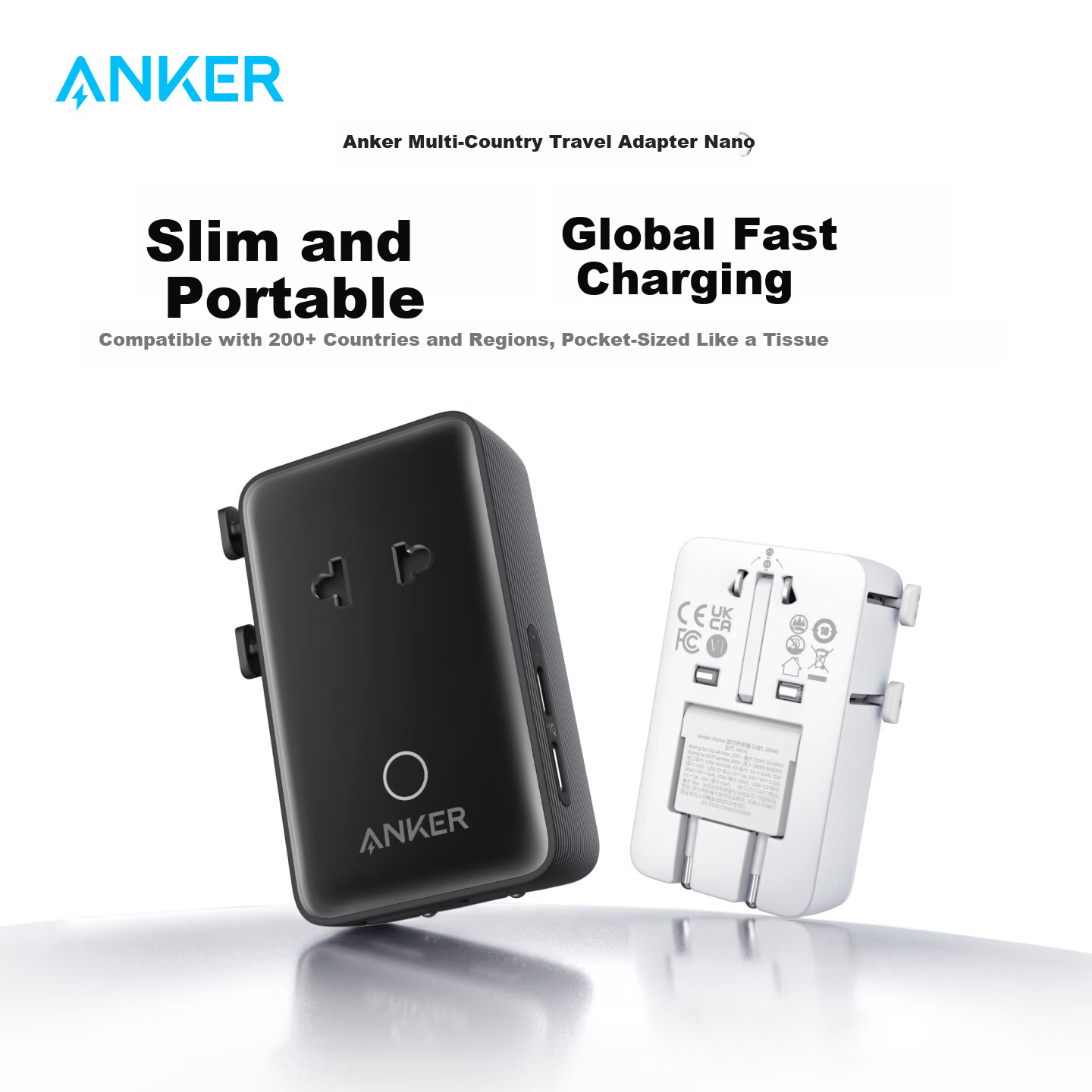 ANKER Multi-Country Travel Adapter UK EU US AU Universal Worldwide Power Socket Charger White