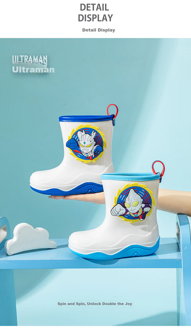 Duomiao Kids Rain Boots Baby Waterproof Boys Lightweight Non-slip Ultraman IP Water Shoes Toddler Rubber Boots 55017 Blue Size 160 6
