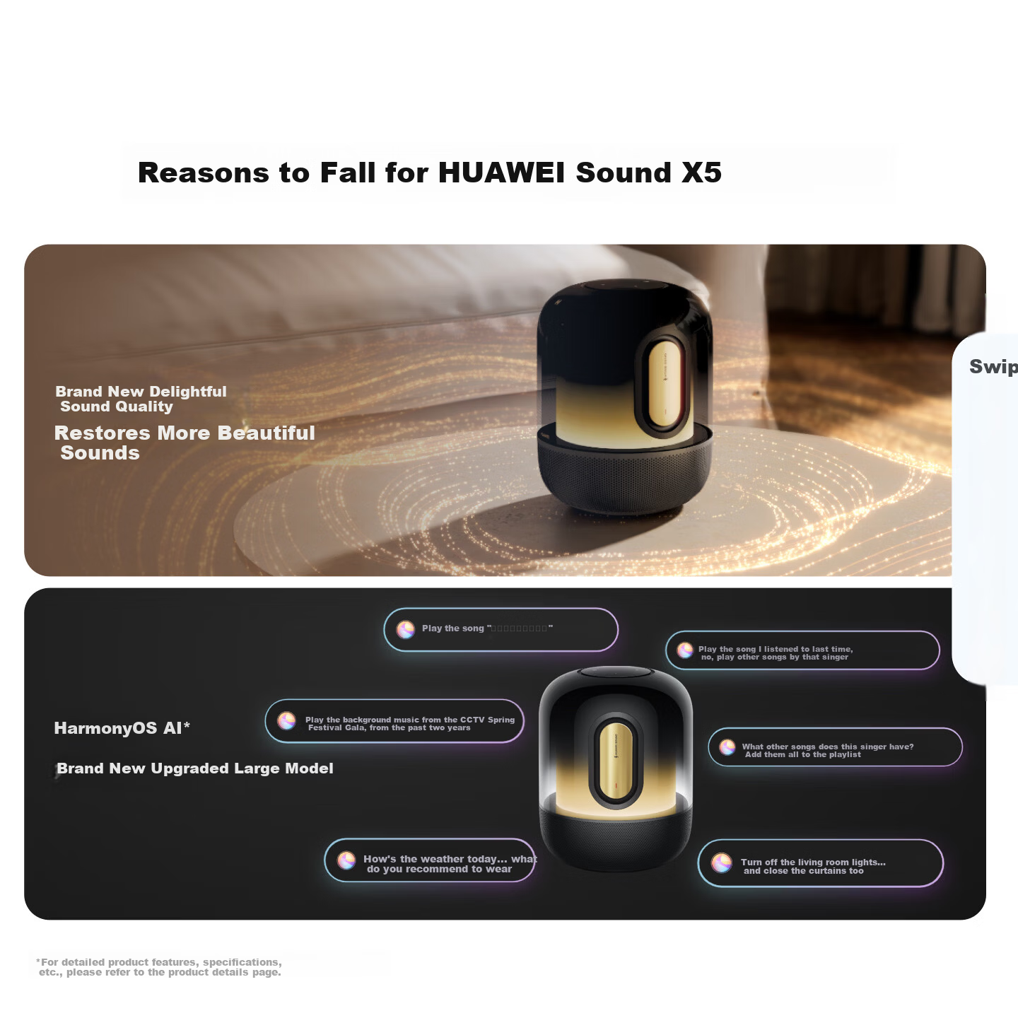 Huawei Sound X5 Phantom Black Bluetooth Speaker/AI Large Model/Yuezhang Speaker/Home Desktop Computer Audio/Wireless Stereo High-Fidelity Smart Speaker [New]