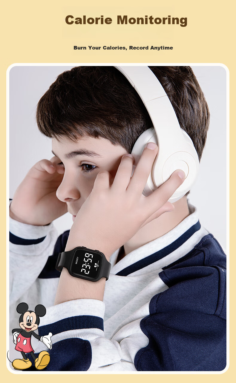 Disney Mickey Kids Sports Watch Student Luminous Waterproof Silent Vibration Alarm Clock Electronic Watch for Boys and Girls Middle and High School 7