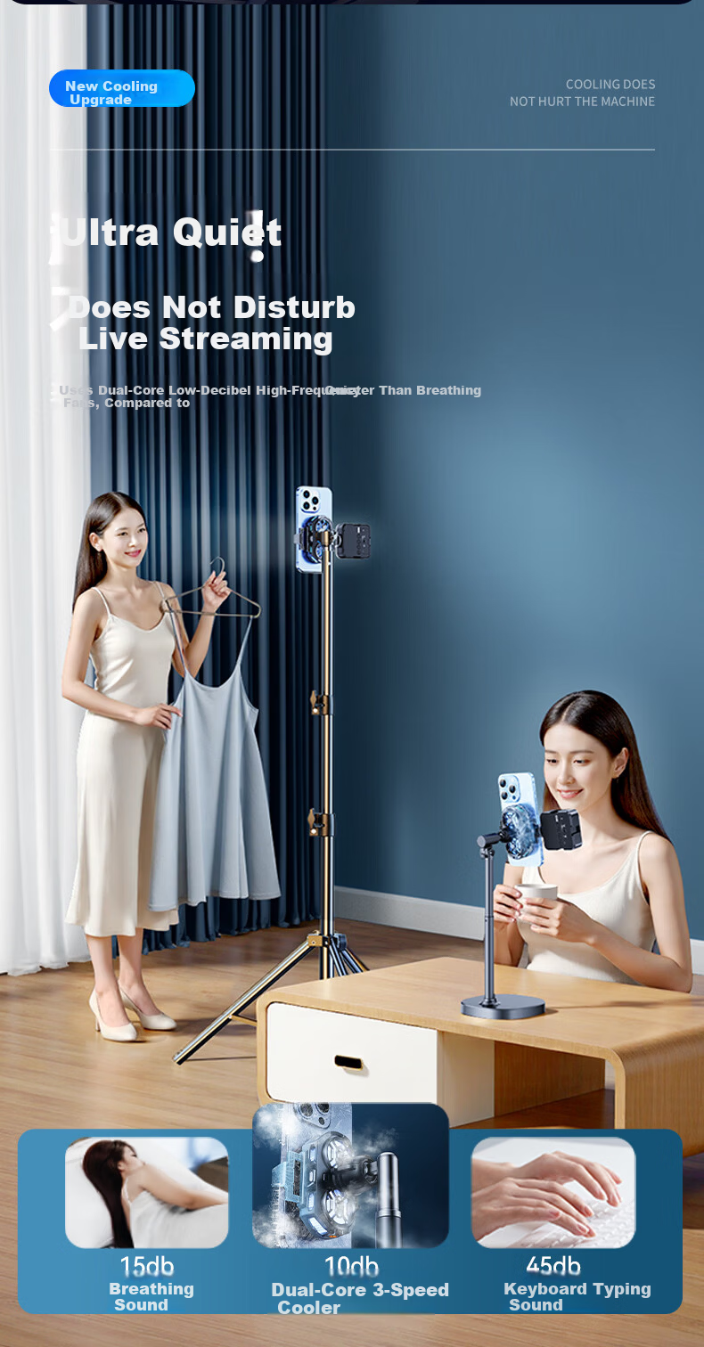 JIAHUACAI Dual-Core Cooling Mobile Phone Cooler Live Streaming Gaming Semiconductor Cooling Clip Silent Fan Ice-Sealed Gaming King PUBG Tool 10