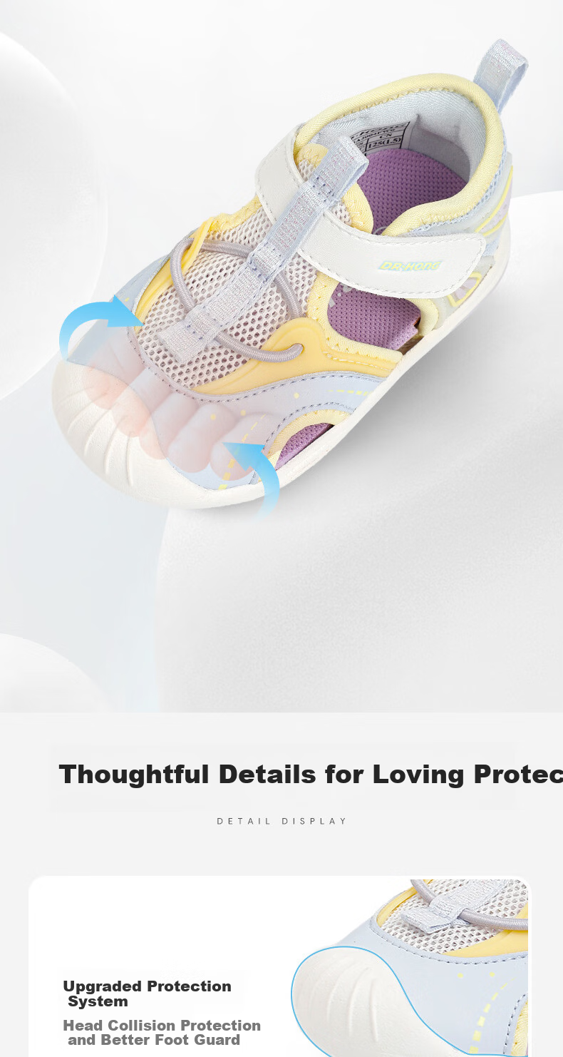 DR·KONG Toddler Walking Shoes Summer Girls Velcro Children's Sandals 2S13A2004FW Purple/Yellow/Beige Size 20 5