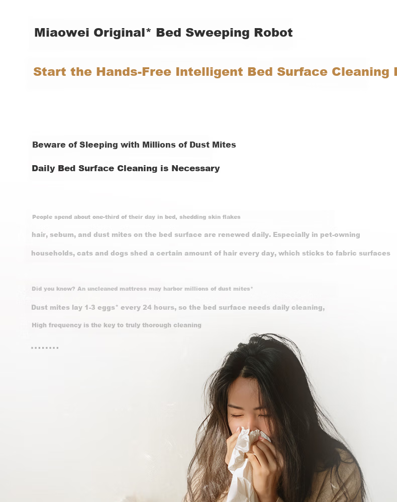Miaowei Fully Automatic Bed Sweeping Robot Mite Removal Vacuum Cleaner UV Sterilization Pet Hair Cleaning Wireless Dark Gray 4