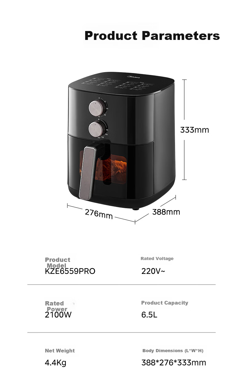 Midea Air Fryer Stainless Steel 0-Coating 2026 New Model【Price Guarantee 618】6.5L Large Capacity Home Air Fryer Steam Oven Combo Metal Interior KZE6559PRO 28