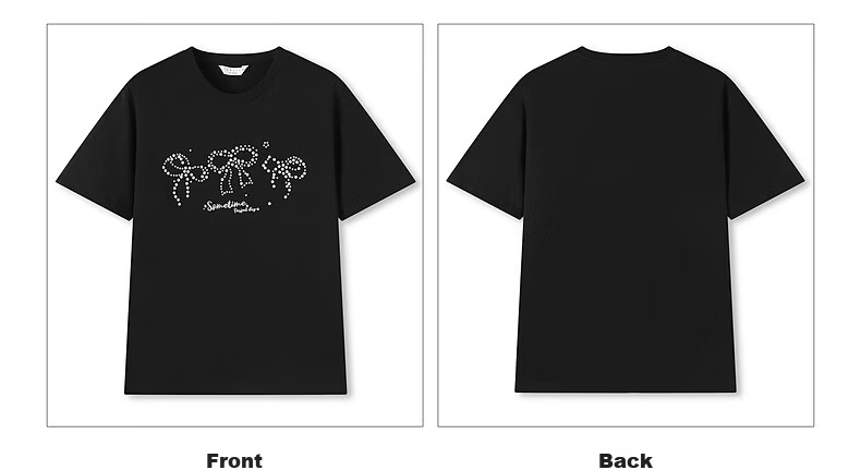 TonLion 2026 Summer New Women's Short Sleeve T-Shirt Black Bowknot Girl Style Cotton Round Neck Stylish Design 13