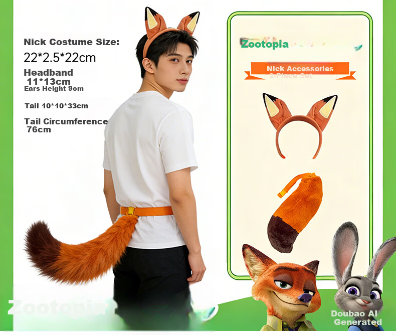 Disney Plush Toy, Cosplay Costume, Doll Birthday Gift for Girls, Zootopia Nicky Hat And Tail 5