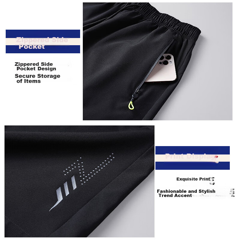 ROMON Men's Ice Silk Shorts Summer Breathable Thin Quick-Dry Stretch Loose Casual Five-Point Mid-Length Pants 2309 Black L 21
