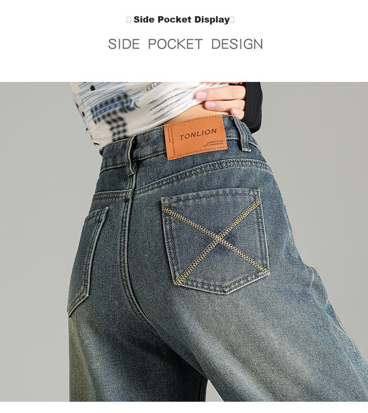 TonLion 2025 Winter Fleece-Lined Thickened High-Waist Korean Style Straight-Leg Vintage Versatile Denim Pants 17