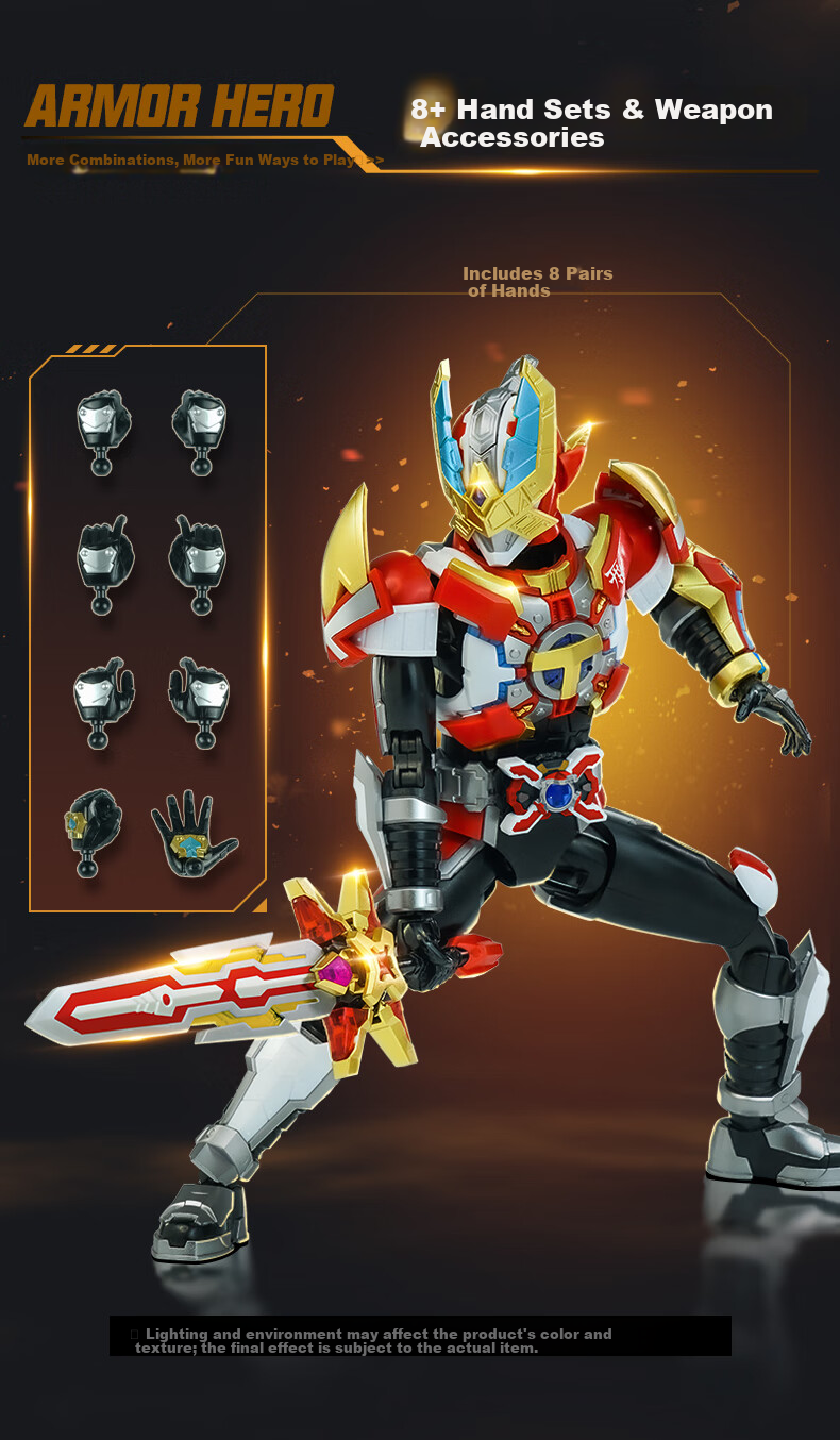 AULDEY Armor Hero Kai Ping Fei Ying Dual Form Assembly Action Figure Model, Jidian Feiying 17cm Articulated Doll 8