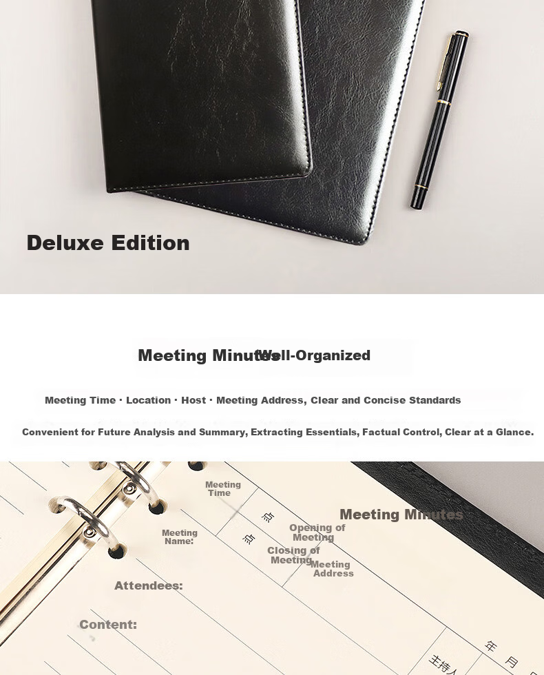 Xuchenwenju Business Meeting Notebook, B5 Leather Cover Soft Notebook, 96 Pages 192 Sheets, Office Meeting Journal, Meeting Minutes Record Book, 18K Work Diary with Customized Logo 5
