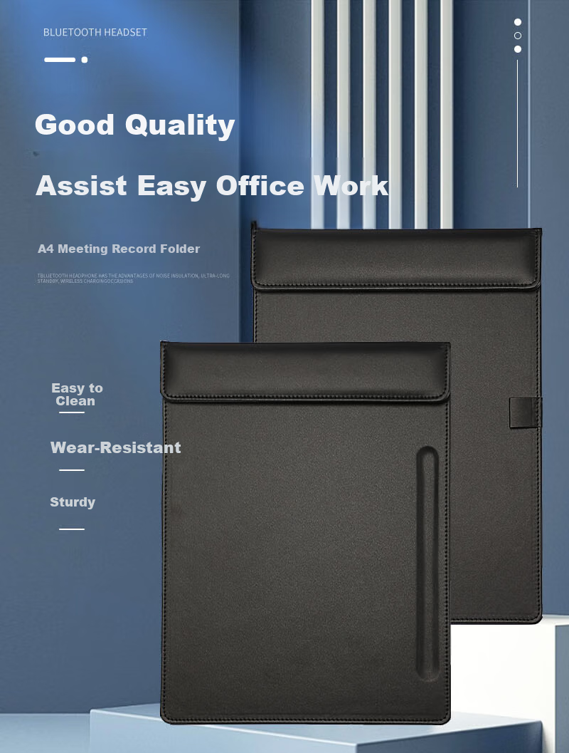 Xuchen Stationery A4 Meeting Clipboard with Pen Slot Black Premium Leather Magnetic Clip Document Folder Business Hotel Office Meeting Writing Pad Customizable 1