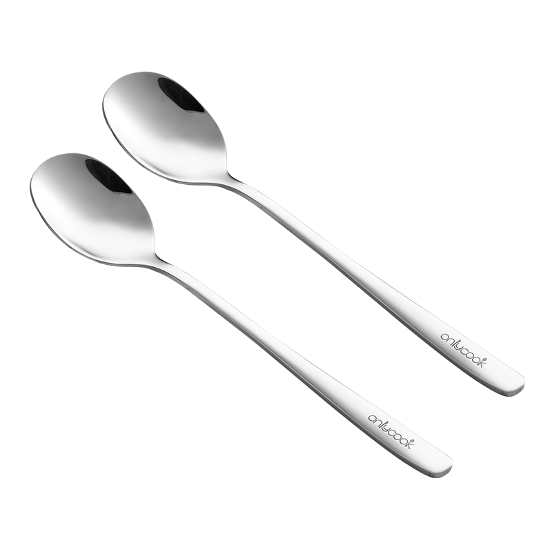 Onlycook 316L Stainless Steel Spoon Long Handle Soup Spoon Food Grade Tableware Small Soup Spoon Set of 2