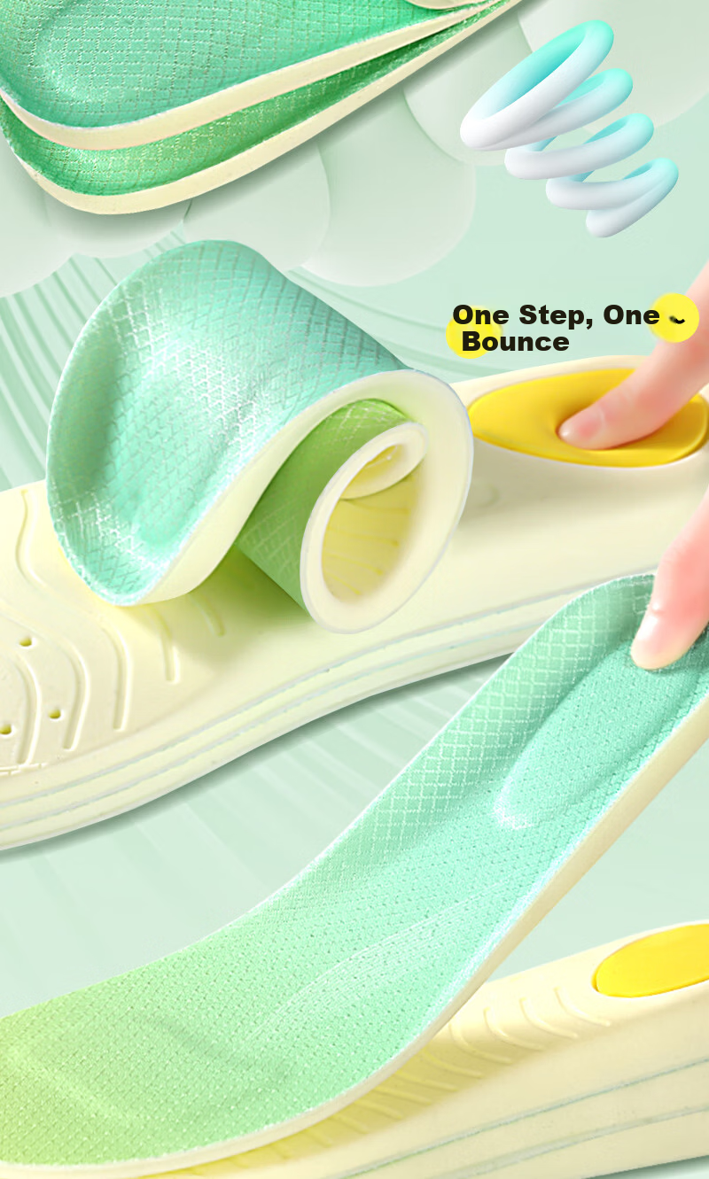 Vitality Rebound Small Cloud Insole Soft Elastic Sports Antibacterial Deodorant Shock Absorption Breathable Sweat-Absorbing Men's Long-Standing Fatigue Relief Military Training Women's Green 39-40 7