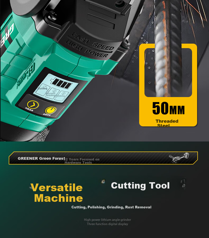 GREENER Lithium Angle Grinder Cutting Machine Household Handheld Electric Polisher Brushless Grinder Grooving Genuine Digital Display 9