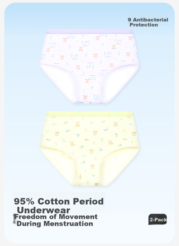 Jiusuiban 95% Cotton Girls' Menstrual Underwear, Three-Layer Leak-Proof Antibacterial Period Shorts for Girls 1