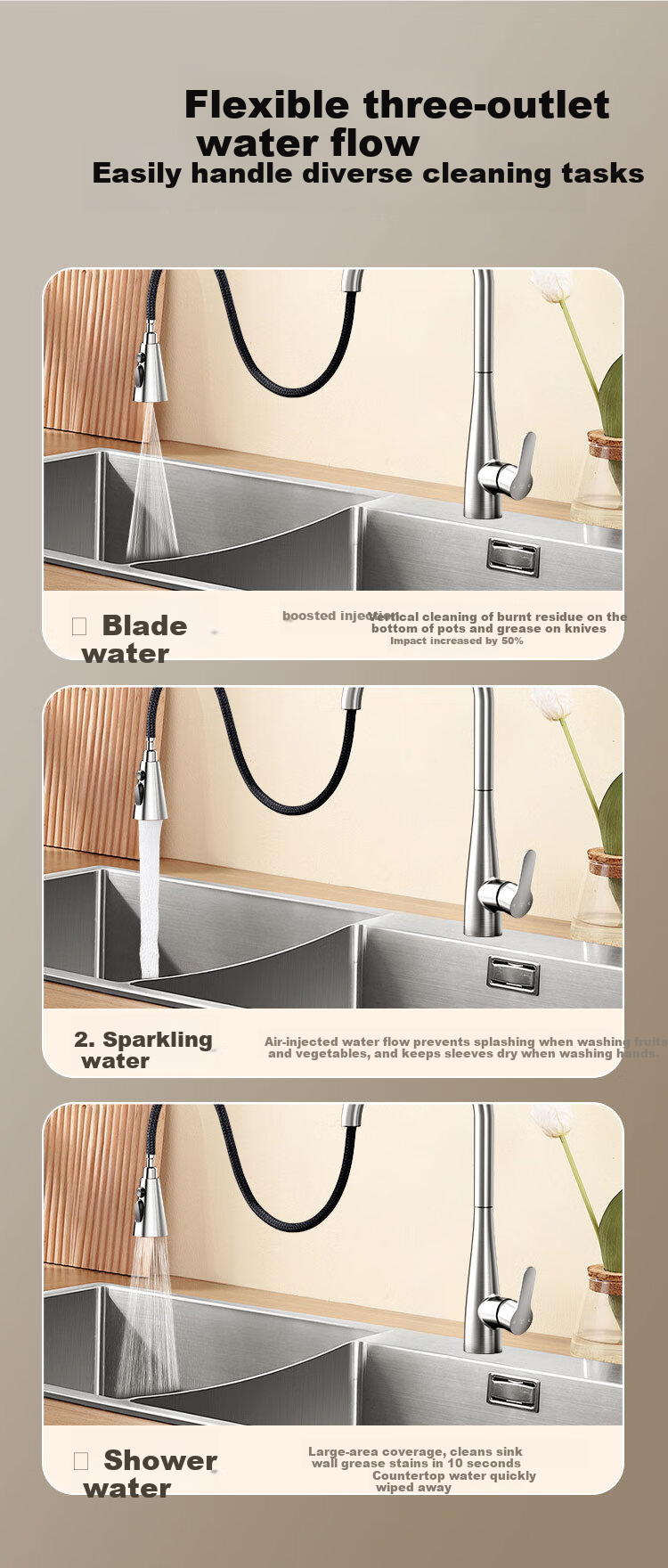 Westinghouse Kitchen Faucet Three-Function Pull-Out Faucet Dual Control Hot and Cold Sink Vegetable Washing Faucet 5