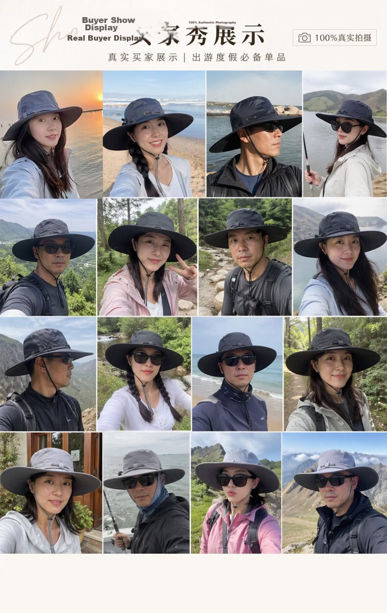 Yuxiaoduo Four Seasons Sunshade Bucket Hat Unisex Outdoor Wide Brim Mesh Fishing Sun Protection Hat JD Self-operated Black 1