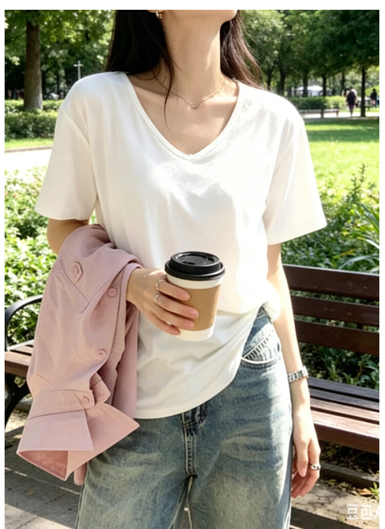 Miiow Women's Short Sleeve T-Shirt New Summer American Style Casual Loose Slim Tencel Lyocell V-Neck Top 11