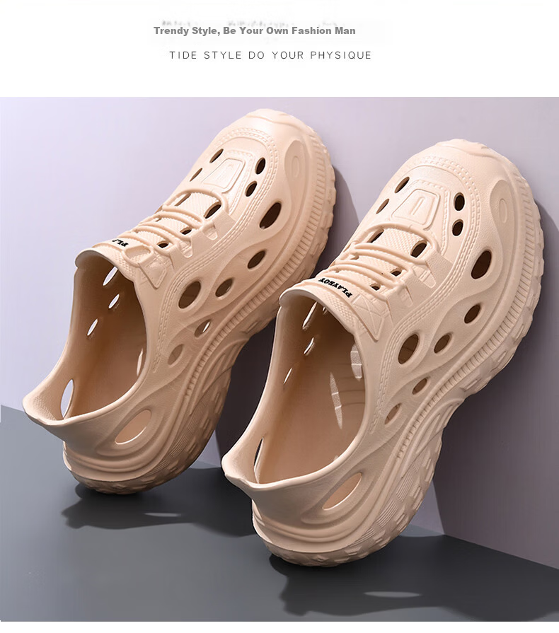 PLAYBOY Men's Summer 2026 Thick-Soled Closed-Toe Sandals Comfortable Thick-Soled Beach Shoes Khaki Size 40 8