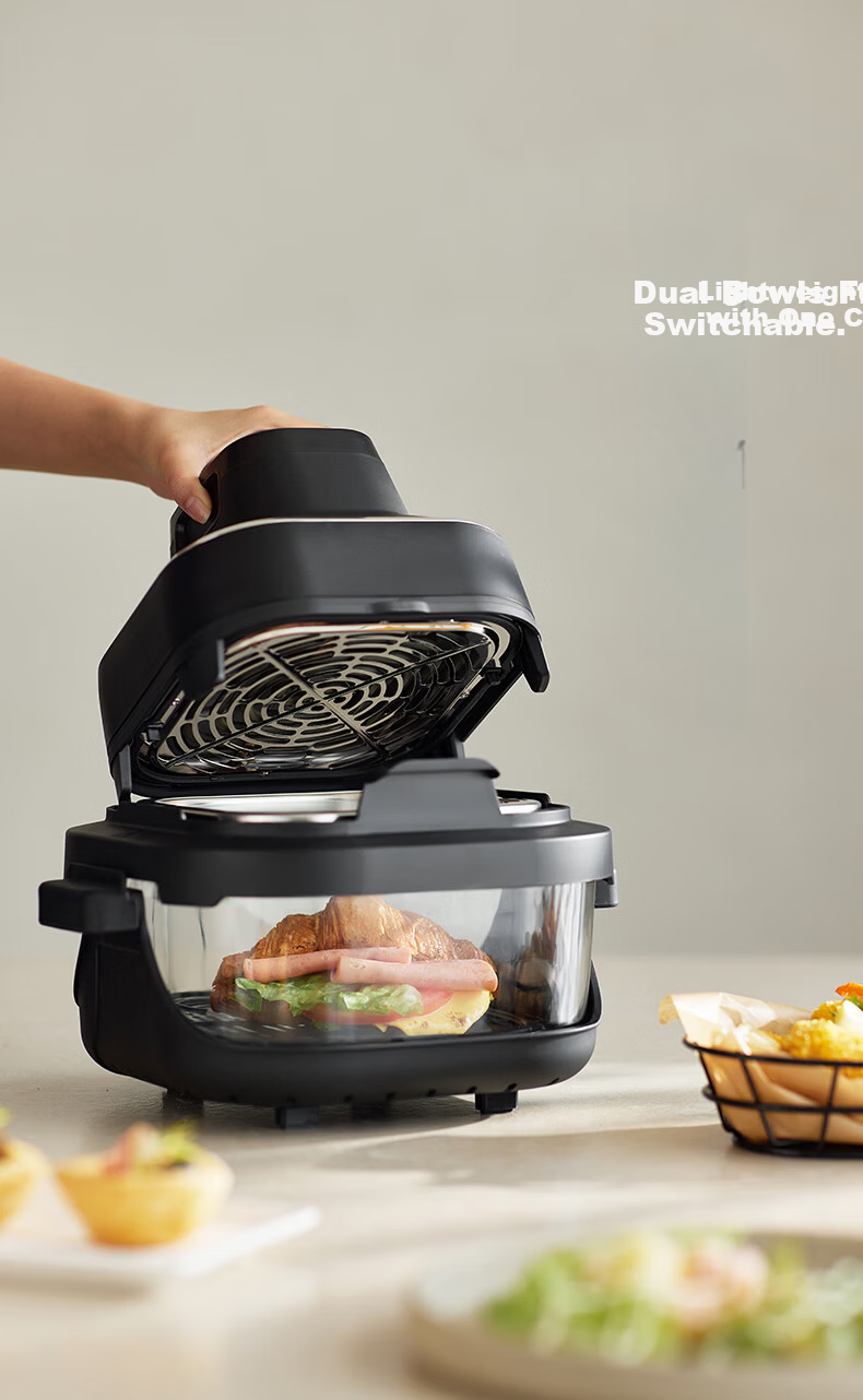 Olayks Instant Air Fryer Double Layer Household Split Air Fryer Smart Touch Multifunction Glass Non-Coated Portable 5.5L Earth Tone 4