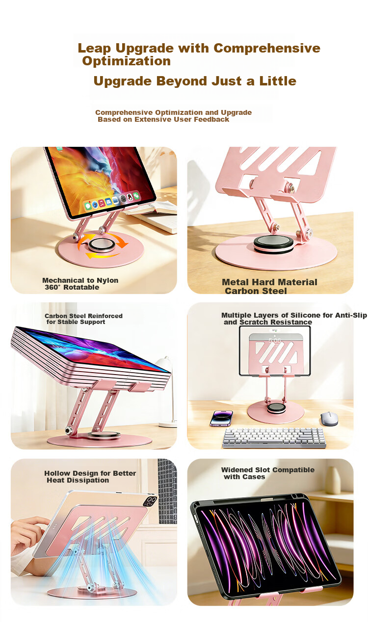 BZBC Flat Stand iPad Computer Desktop Phone Holder Drawing Support Full Metal 360° Rotatable Foldable Portable Universal for Apple Huawei Xiaomi Dark Gray 2
