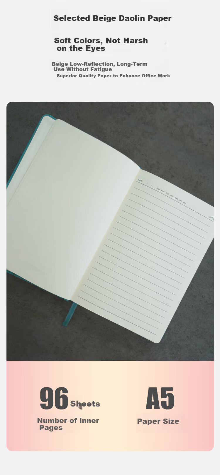 HERO A5 Business Notebook Thickened Hard Cover Soft Leather Simple High-End Gift Meeting Portable Office Stationery Lined Tearable Diary Journal Binder 2