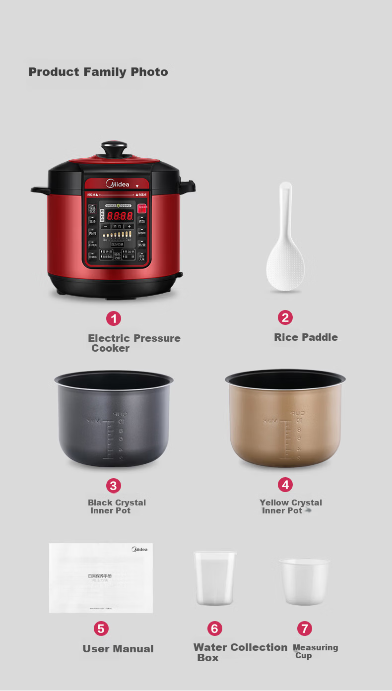 Midea 6L Electric Pressure Cooker, Large Capacity, 7 Adjustable Pressure Levels, Household Rice Cooker for 5-8 People, Fully Automatic Smart Reservation, Open-Lid Cooking, Soup and Rice Cooker MY-QC60 12