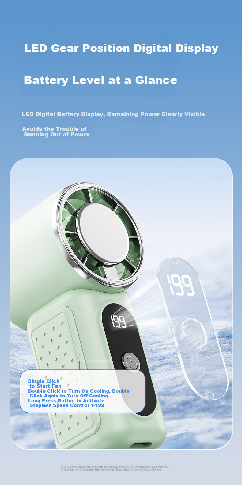 KOVOL 199-Level Ice Compress + Cooling Mini Air Conditioner Handheld Fan Semiconductor Silent Mini USB Rechargeable Portable Desktop Office Student Dorm Cooling Device 10