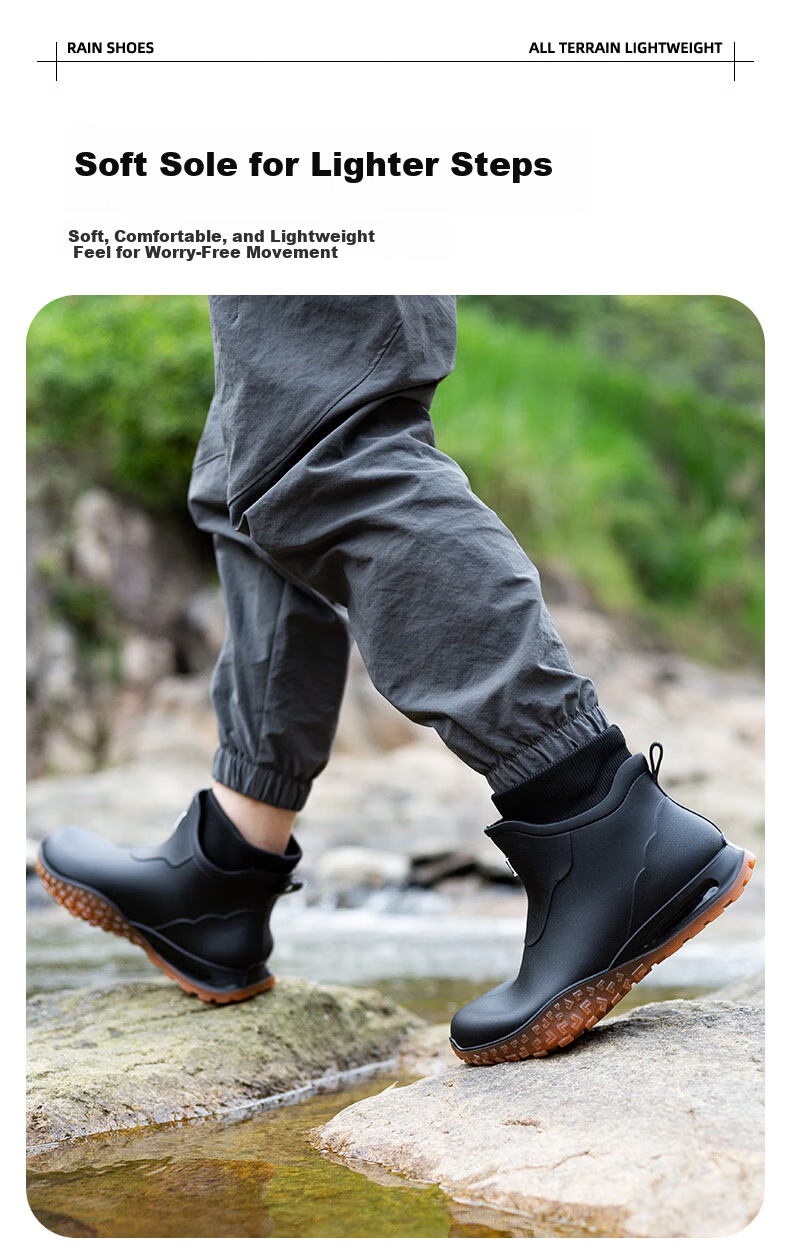 Warrior Men's Waterproof Non-Slip Fashion Outdoor Rain Shoes Durable Rubber Short Boots Hiking Rain Boots Slip-On 3538 Black Size 42 3