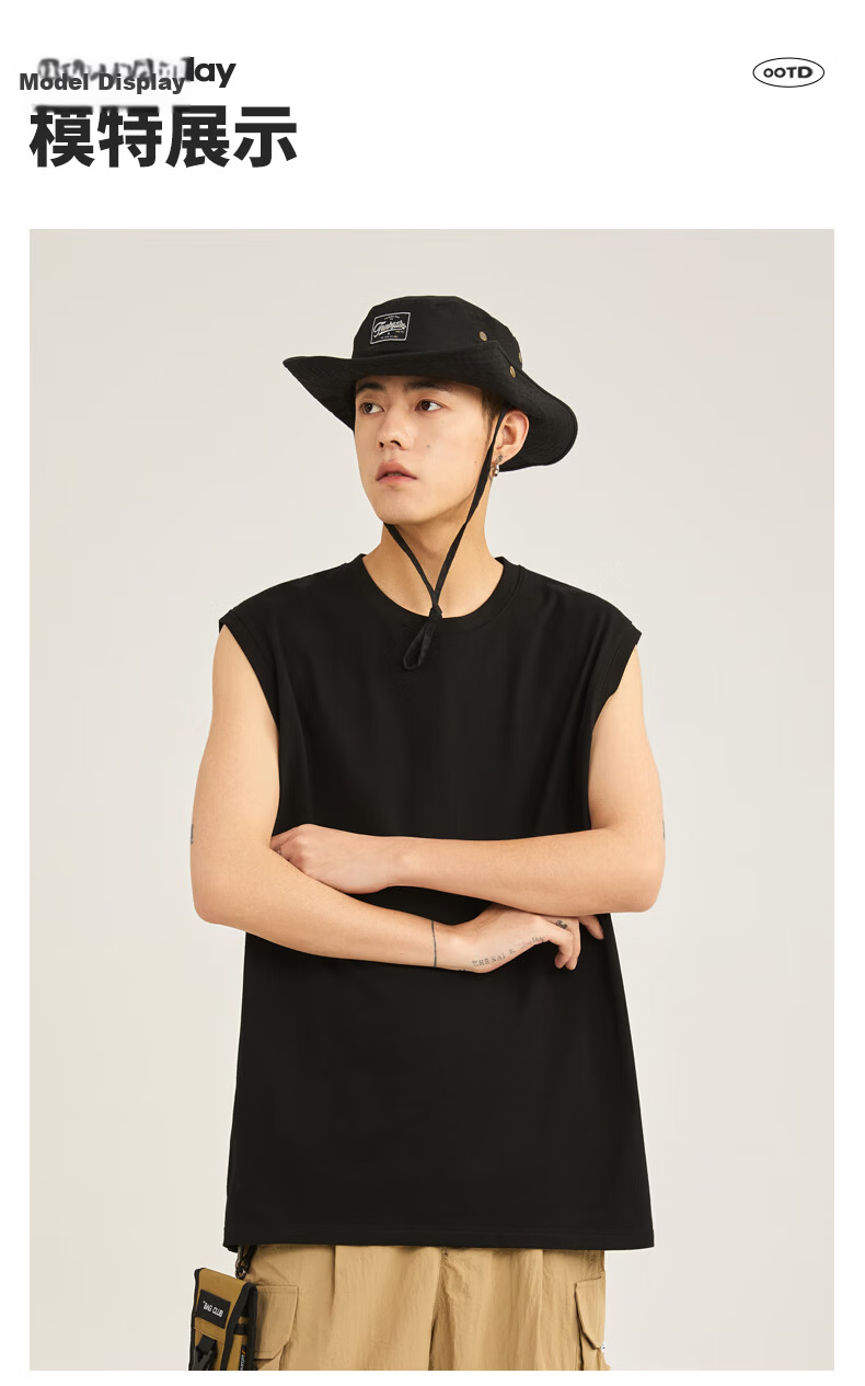 Baleno Men's Pure Cotton Vest Basic Solid Color Casual Breathable Sweat-Absorbing Comfortable Student Sports Wide Shoulder Sleeveless 7