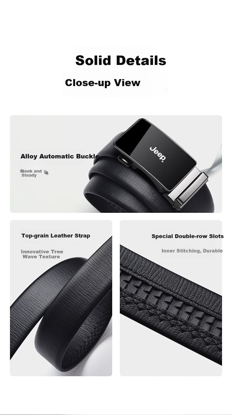 JEEP Men's First Layer Genuine Leather Automatic Buckle Belt 2026 New Cowhide Waistband Father's Day Gift for Dad 2