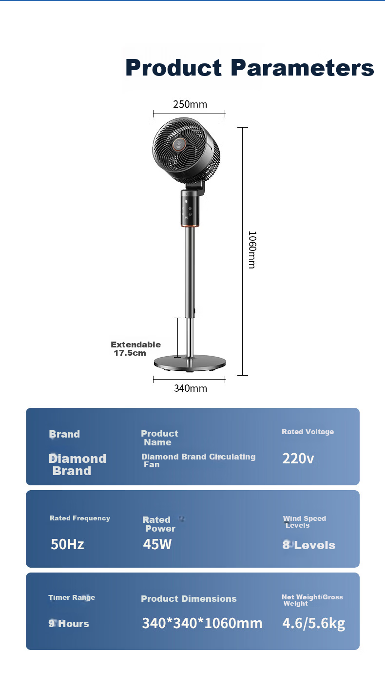 DIAMOND Air Circulation Fan Electric Fan Home Oscillating Pedestal Fan High Wind Ultra-Quiet Living Room Bedroom Fan 2503J with 10% Off for Top Streamers 19