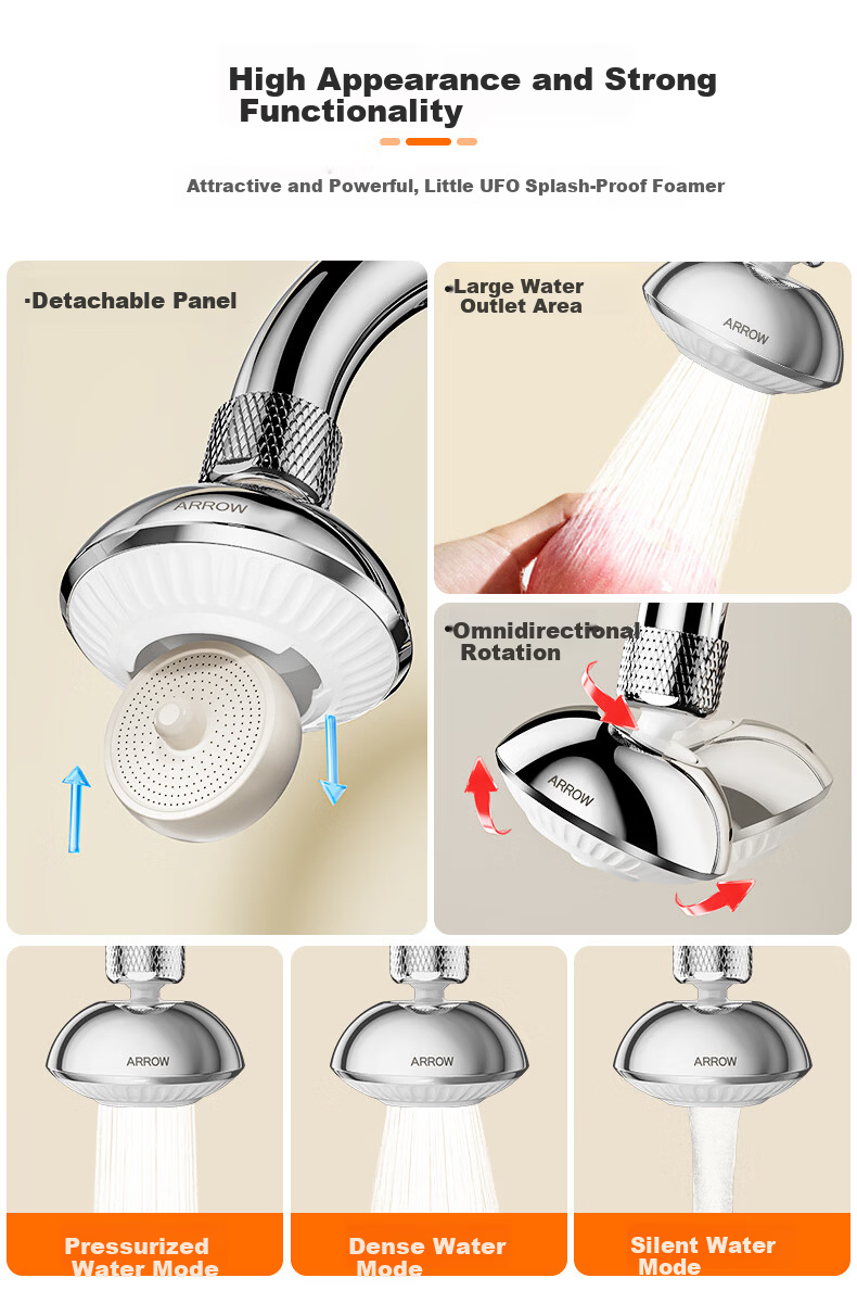 ARROW HT Small UFO Pressurized Splash-Proof Faucet Aerator Extender Dense Water Multi-Function 360° 2