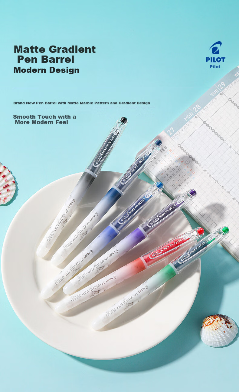 PILOT P500 CP Red 0.5mm Gel Pen Signature Pen Student Stationery Water-Based Red Pen Teacher Correction Liquid Rollerball Pen 6pcs 8